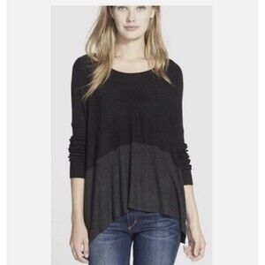 EILEEN FISHER Woman Black Charcoal Colorblock Asymmetrical Hem Sweater Sz Small
